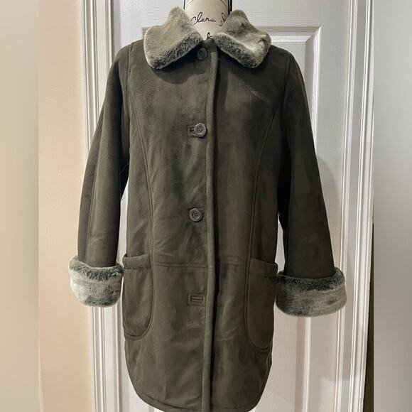 FEN-NELLI TRENCH COAT WINTER SZ 7/8 VINTAGE OLIVE GREEN PREPPY CHIC VERSATILE - Picture 5 of 16